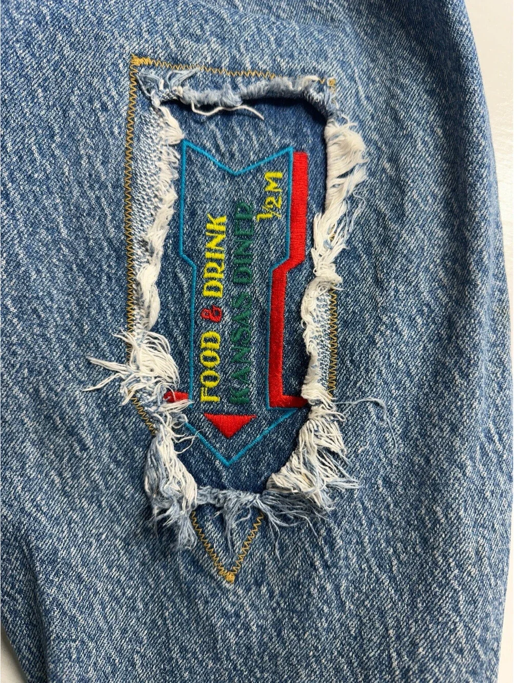 Vintage 1980 Lee Denim Trucker Jacket Highly Unique,Distressed,Embroidery Sz XL